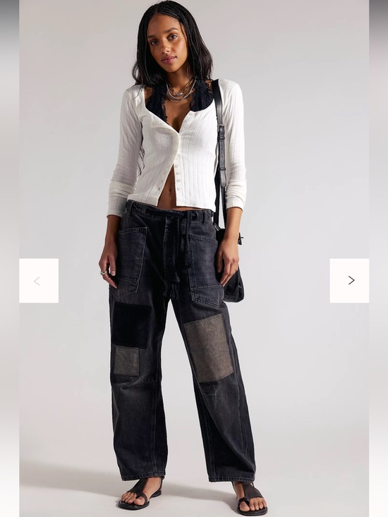 Free People Denim - We The Free FP We Moxie Pull On Barrel Jeans Night Hawk Black Women Patch Sz 32